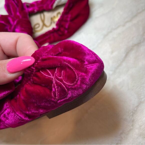 Sam Edelman Girls Felicity Mary Jane Flats Velvet Pink Fuchsia - Picture 2 of 8